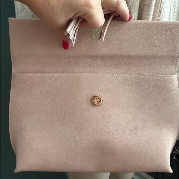 Anthropologie Suede Tassel Flat Envelope Clutch with Crossbody Strap Blush Pink - Picture 4 of 13